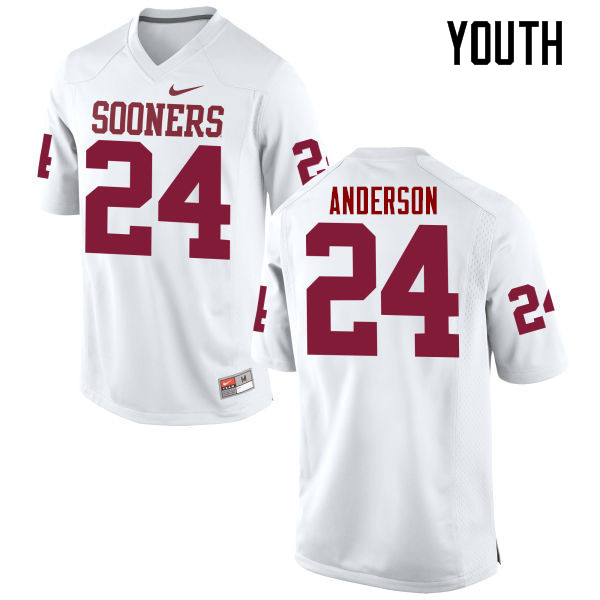 Youth Oklahoma Sooners #24 Rodney Anderson College Football Jerseys Game-White - Click Image to Close